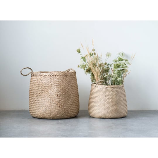 Storied Home Set of 2 Round Seagrass Storage Baskets with Handles - Natural